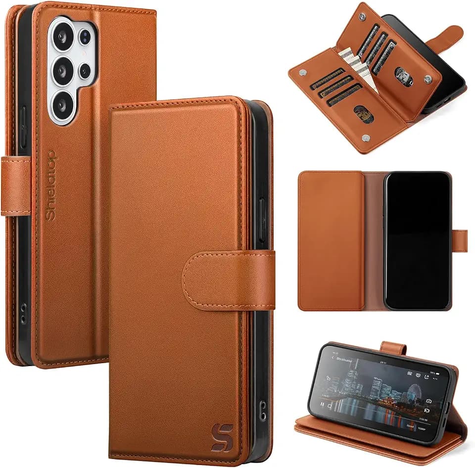 Shieldtop Compatible with Samsung Galaxy S26 Ultra Wallet Case with Card Holder,Women Men RFID Blocking PU Leather Flip TPU Protective Cover Credit Card Slots,Phone Case for S26 Ultra,Light Brown