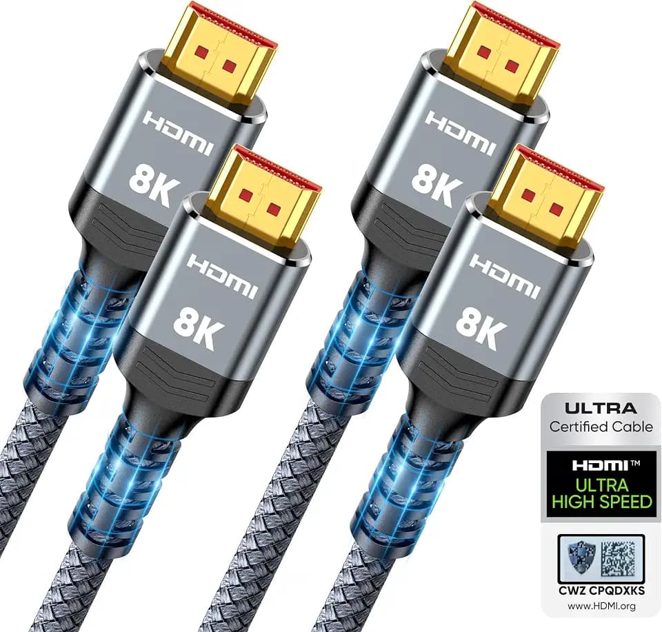 Highwings 8K HDMI 2.1 Cable 2-Pack 6.6FT, Certified 48Gbps Ultra High Speed