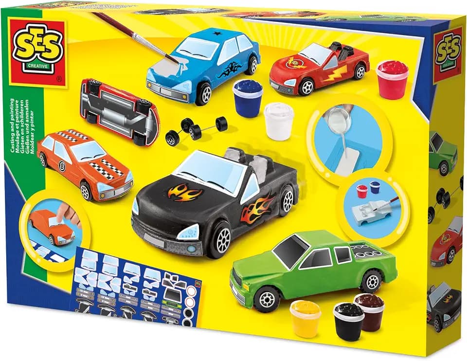 SES Creative Gießen und Anmalen - Autos Gips-& Mal-Set, Multi, Mittel