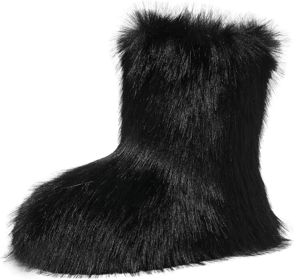 Girls Fur Boots,Kids Warm Plush Lining Furry Winter Boots for Toddler,Cozy Fluffy Snow Boots