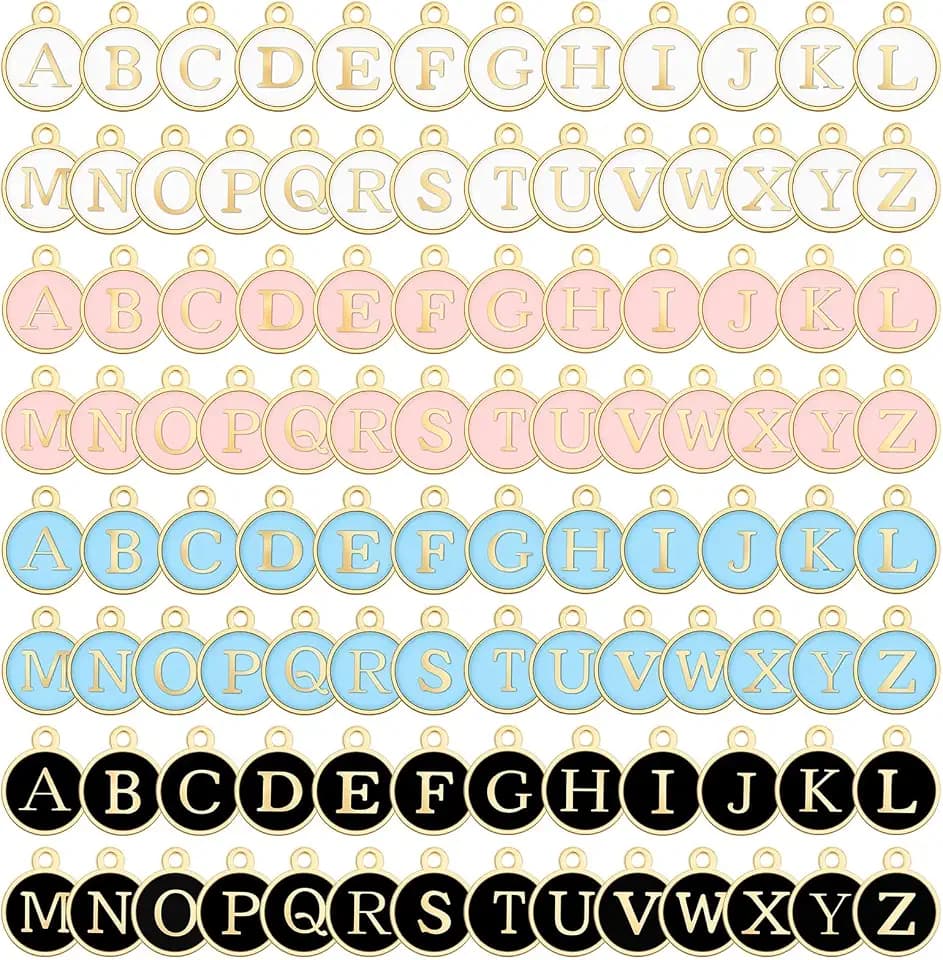 BLMHTWO 104PCS Letter Charms for Jewelry Making, 4 Sets A-Z Alphabet Charms for Bracelets, Initial Double-Side Enamel Charm Letters for DIY Necklace Earring Making