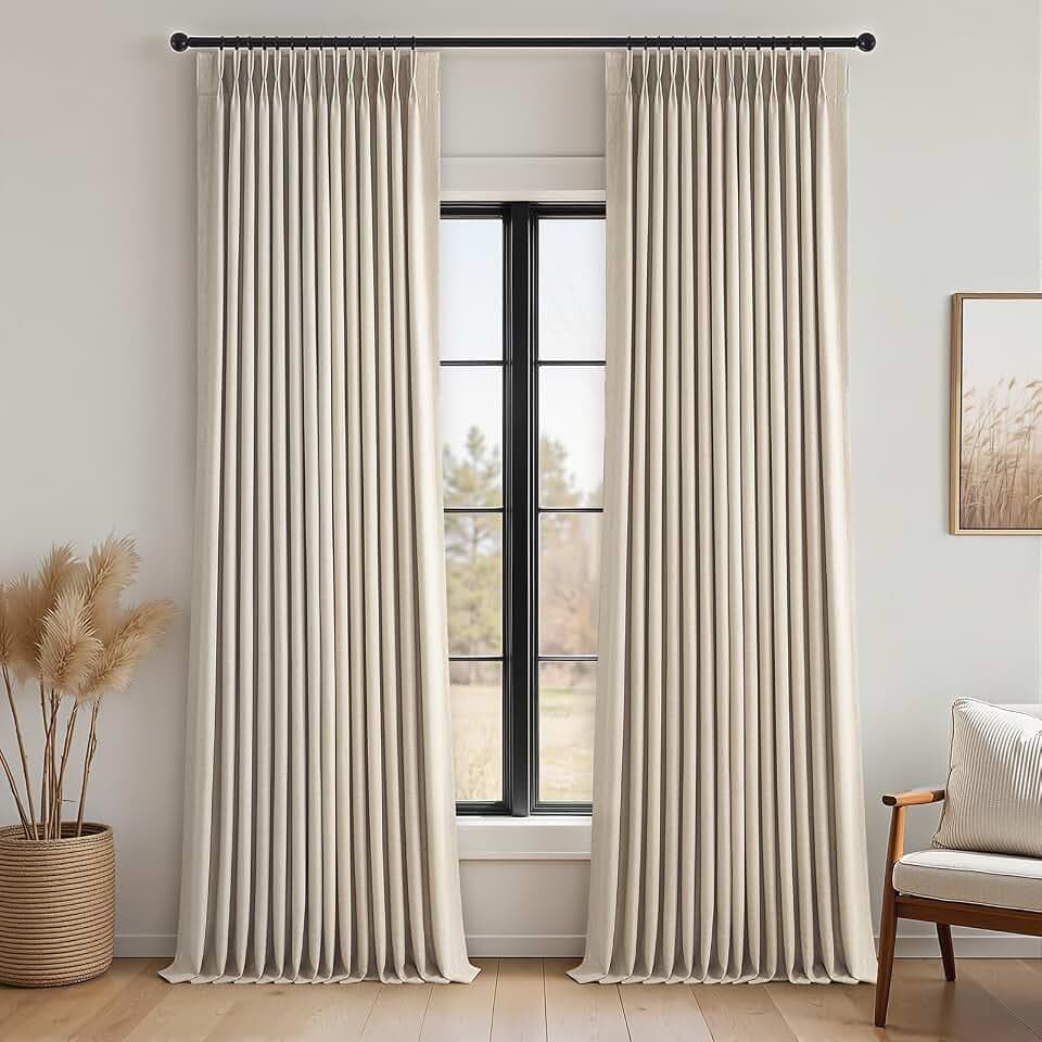 Topfinel Oatmeal Full Blackout Pinch Pleated Curtains 96 Inches 2 Panels