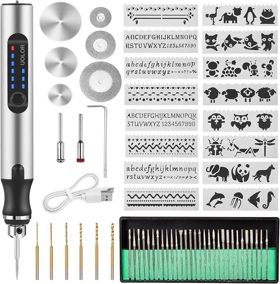 Uolor Kabellos USB Wiederaufladierbar Gravur Werkzeug Kit, Elektrischer Mini Graveur Gravurwerkzeug, Tragbar Graveur Gravurstift Multifunktionswerkzeug für Schmuck Glas Holz Kunststoff Metall Stein
