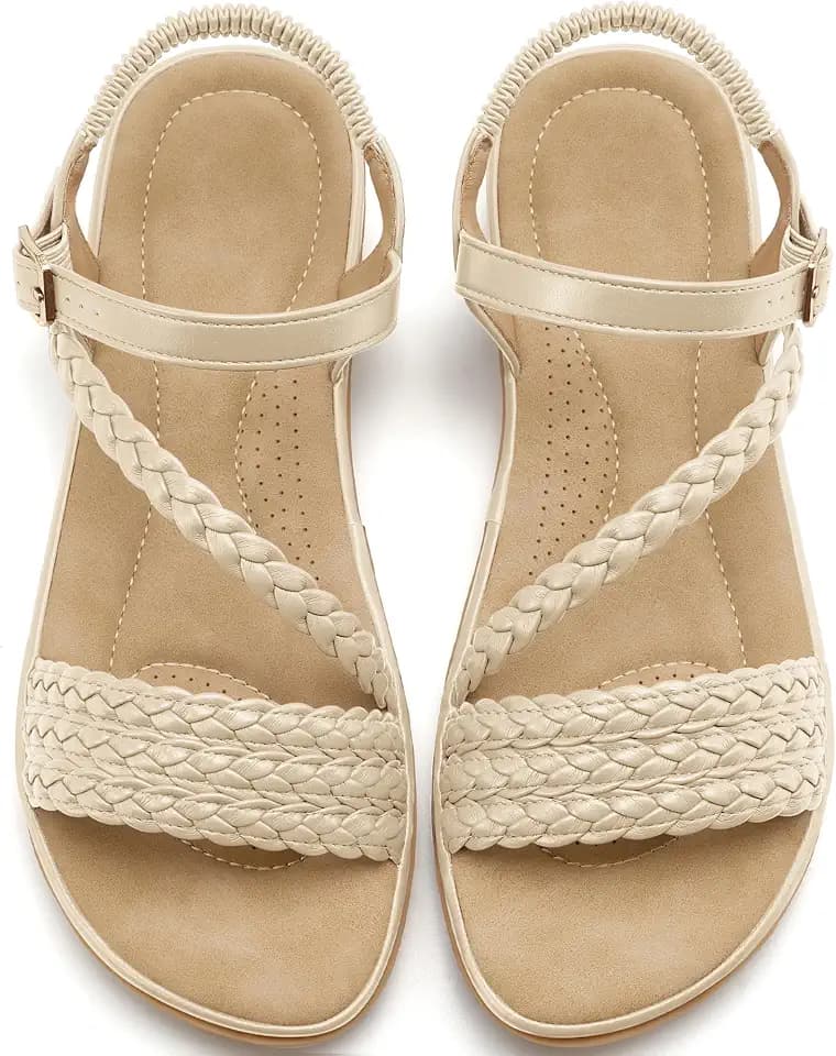 Aomigoct Dressy Womens Sandals Summer: Comfortable Strappy Flats Sandals Women - Casual Walking Woman Shoes