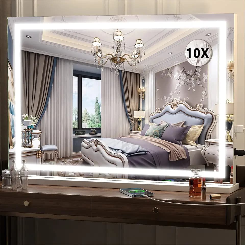 Hasipu Kosmetikspiegel mit Lichtern, 80 x 55cm LED Schminkspiegel, beleuchteter Schminkspiegel mit dimmbaren 3 Modi, Kosmetikspiegel mit Touchscreen Steuerung, Quadratisch Weiß
