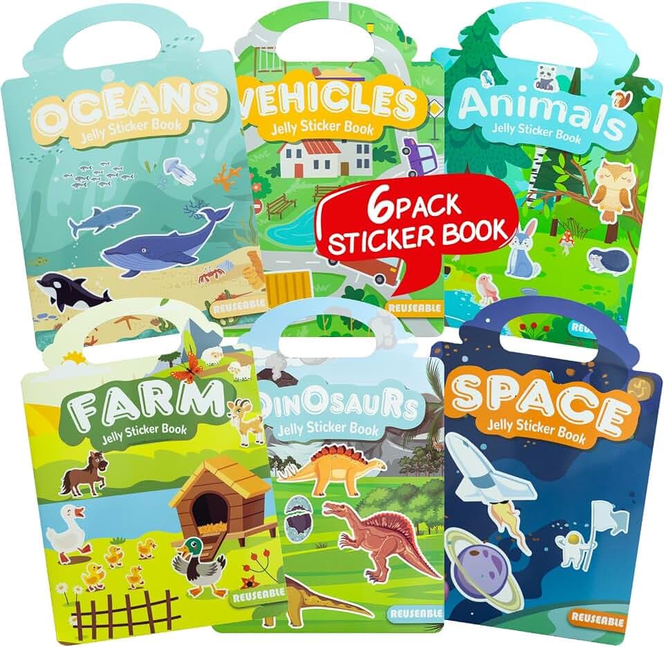6 Sets Reusable Sticker Book for Toddlers 3-4 Years, Boys Girls