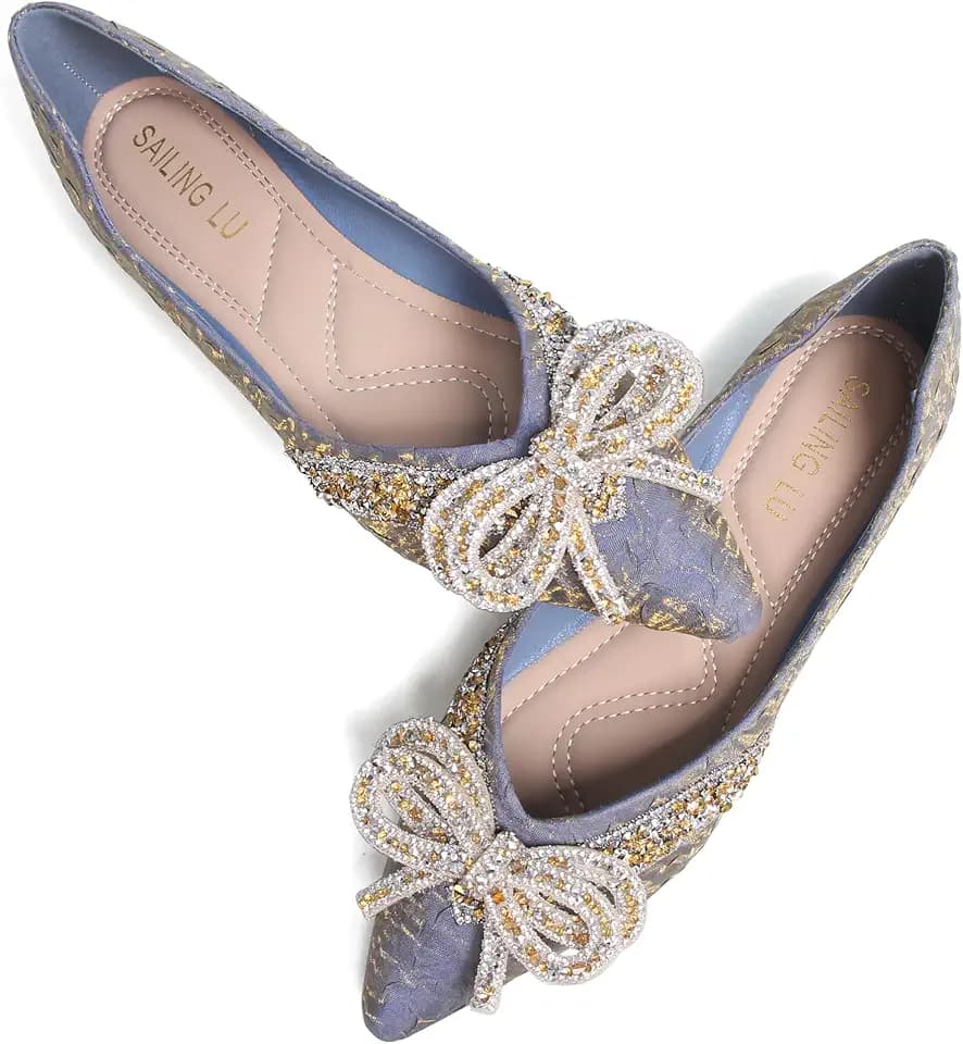 SAILING LU Cute Crystals Bowknot Ballet Flats for Women