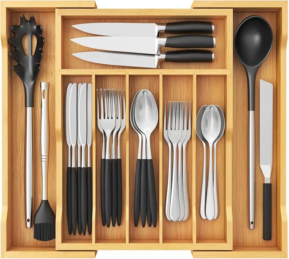 Lifewit Silverware Drawer Organizer, Wooden Utensil Tray for Kitchen