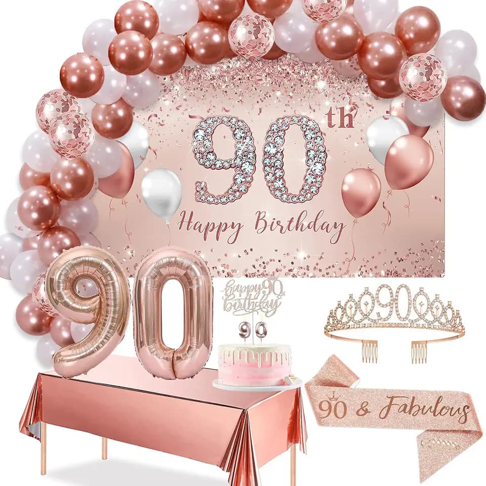 Rose Gold 90th Birthday Decorations Balloon Arch Set for Women