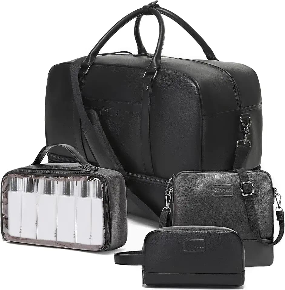 4-in-1 Waterproof Faux Leather Overnight Travel Bag for Women Men