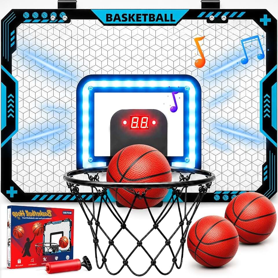 BATURU Mini Basketballkorb Indoor Kinder mit LED Licht Sound Auto-Zähler