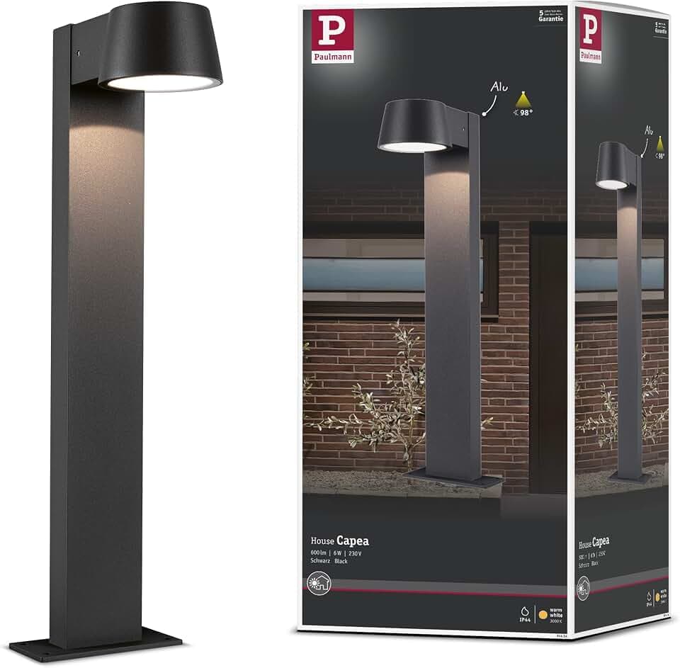 Paulmann 94454 LED Außenleuchte Pollerleuchte Capea IP44 Warmweiß incl. 1x6 Watt Außenbeleuchtung Schwarz Außenlampe Aluminium Gartenlampe 3000 K