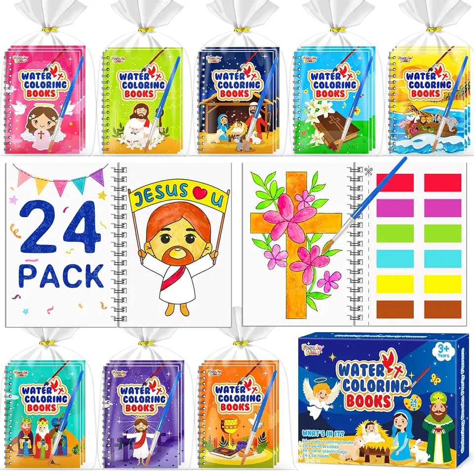 FEREDO KIDS 24 Pack Bible Water Coloring Books for Kids Party Favors