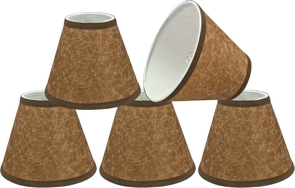 Aspen Creative 32117-5A Small Hardback Empire Shape Chandelier Clip-On Lamp Shade Set (5 Pack), Transitional Design in Dark Brown, 6" bottom width (3" x 6" x 5")