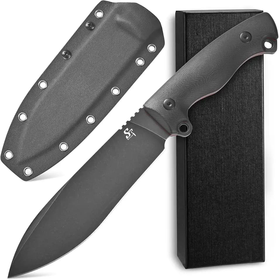 Sitivien ST43 Fixed Blade Knife VG10 Black Stonewashed Steel Blade G10 Handle Full Tang Knife with Sheath for Outdoor Camping Hiking Working Survival (Black)