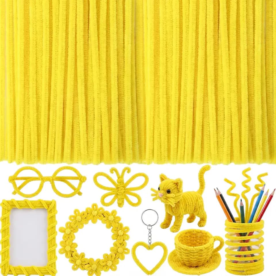 RoundFunny 400 Pcs 24 Inch Extra Long Pipe Cleaners Yellow Chenille Stem Creative Pipe Cleaners Craft Supplies Fuzzy Sticks for Festivals Decorations Hair DIY Arts Handcraft Project
