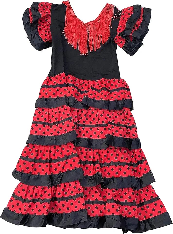 Spanish Flamenco Dress for Girl with Ruffles on The Skirt with Detail of Ruffles and Polka dots on The Skirt