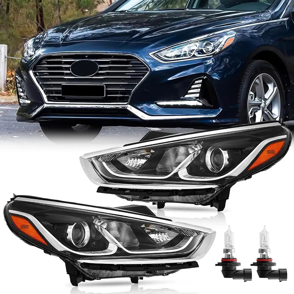 TODO Headlight Assembly Compatible with 2018 2019 Hyundai Sonata SE SEL Eco Sport Hybrid SE, Headlamp Replacement with Bulbs Driver and Passenger Side OE 92101-C2500 92102-C2500