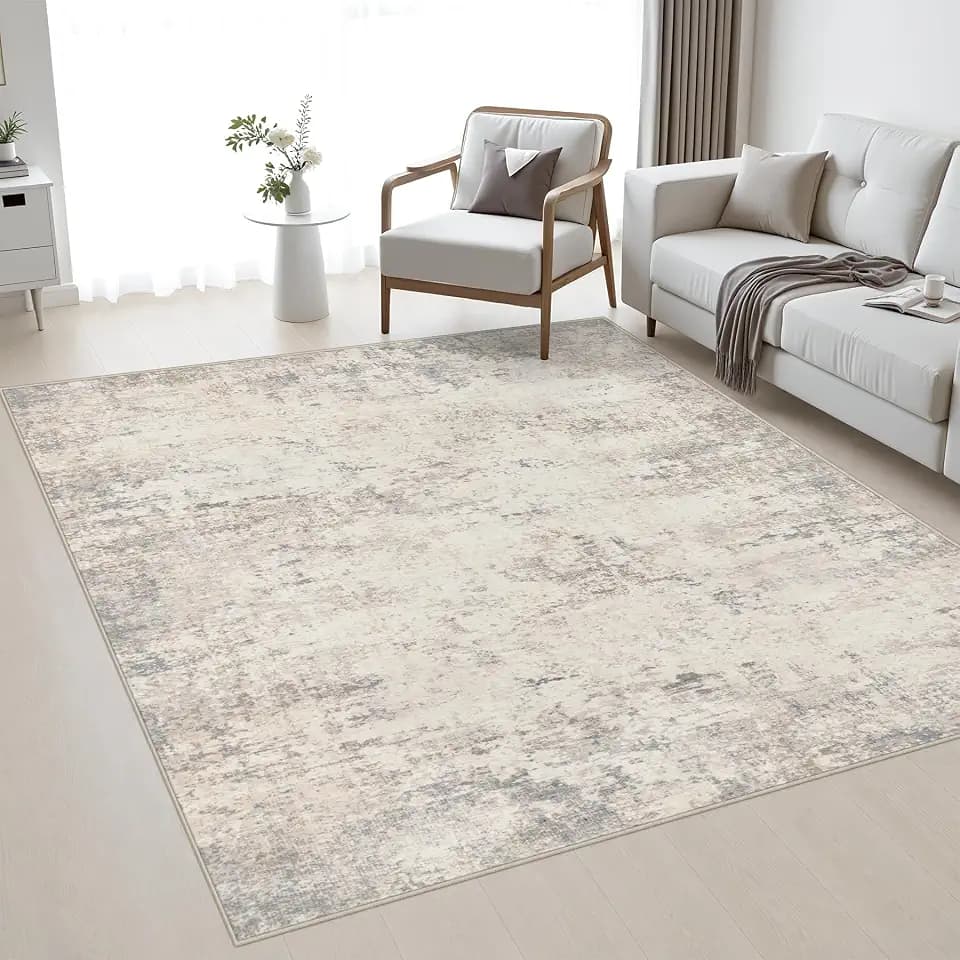 Area Rug Living Room: 5x5 Modern Washable Soft Carpet Brown Beige