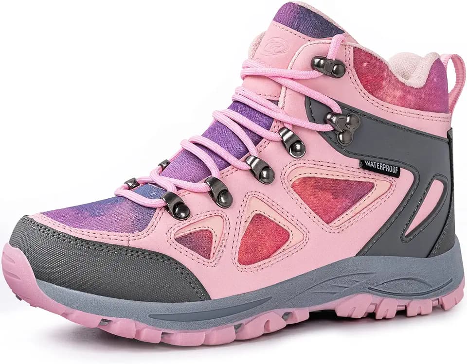 R CORD Kids Hiking Boots Waterproof Non-Slip for Outdoor Lace-Up Closure Girls Hiking Boots Durable TPR Traction Outsole Kids Hiking Shoes