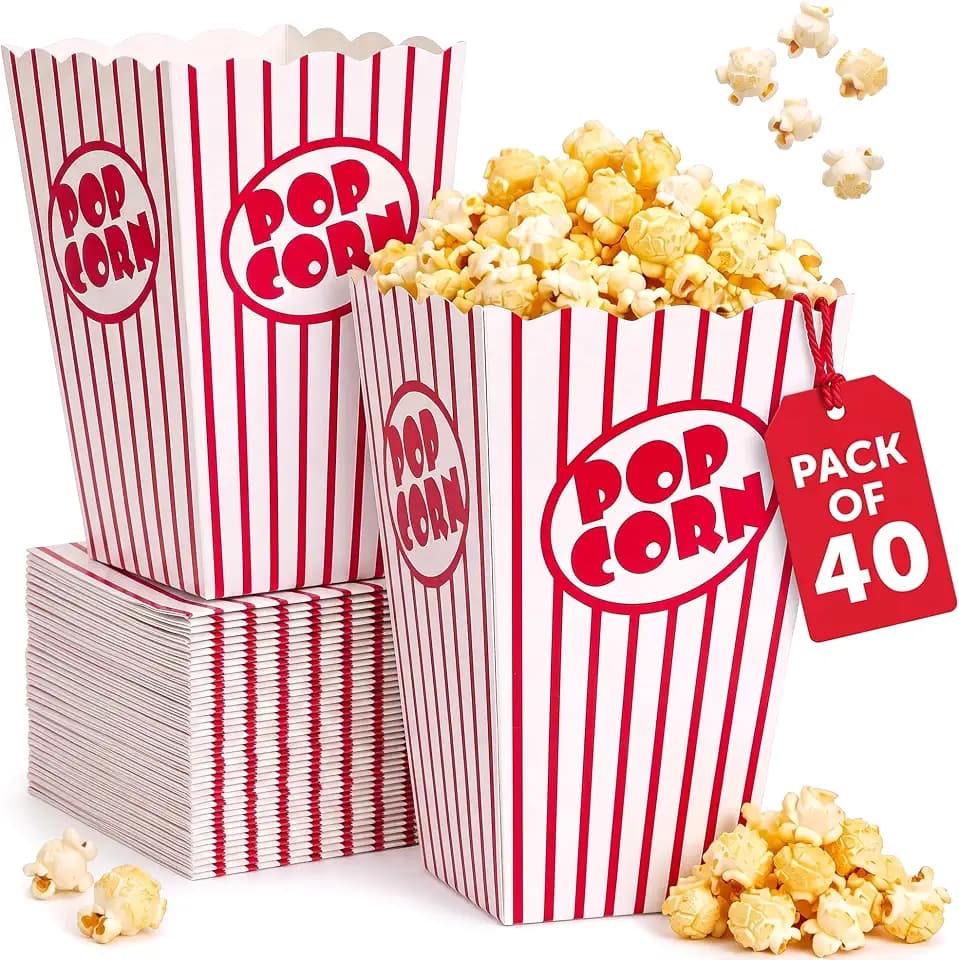 40Pcs Mini Popcorn Boxes, 5" Tall and 3.7" Square 11oz Popcorn Containers