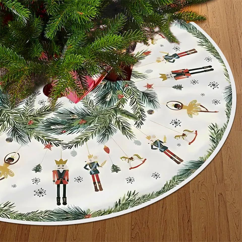 Weihnachtsbaum Decke Rock Blätter Nussknacker Schneeflocken Weihnachten 120cm Weihnachtsbaum Rock Christbaumdecke Rund für Urlaub Party Deko Weihnachtsbaum Deko (B)