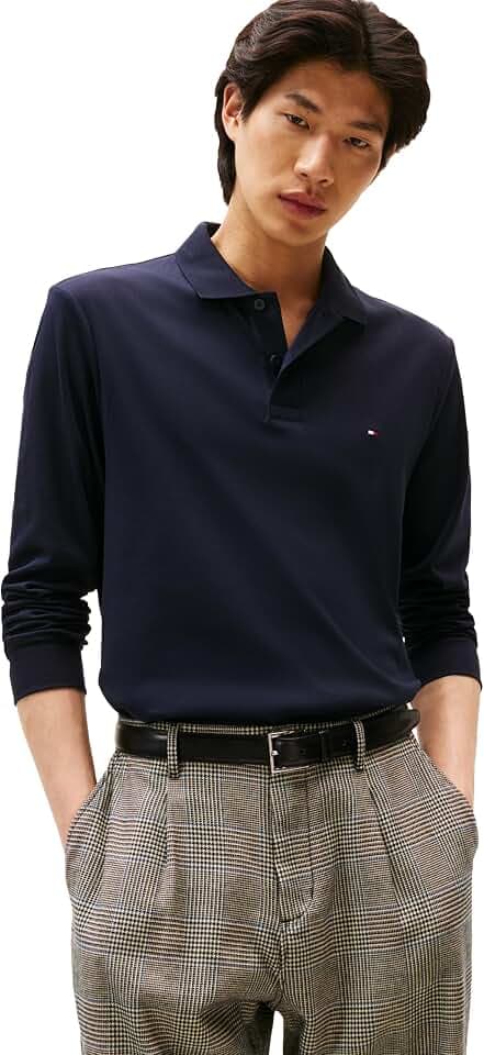 Tommy Hilfiger Men's Long Sleeve Casual Polo Shirts in Regular Fit with Liquid Cotton