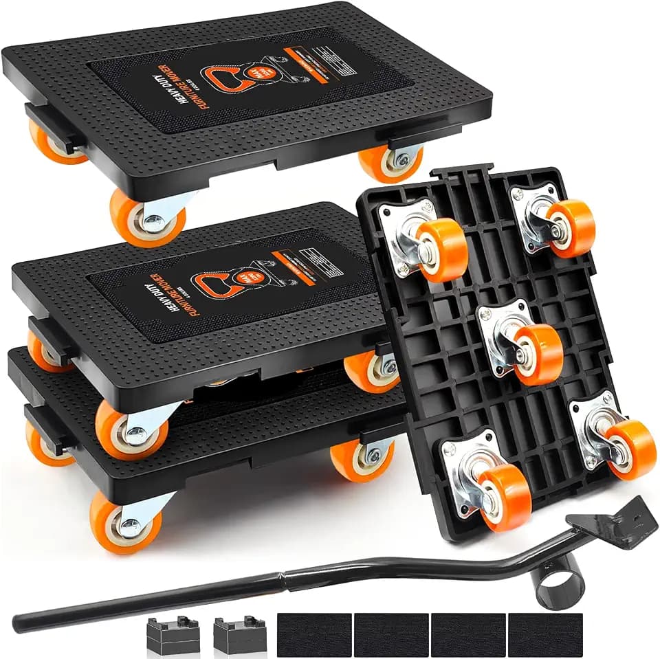 Furniture Lifter Movers Tool Set, 360° Rotation Furniture Dolly Heavy Duty, Furniture Movers with 5 Wheels, Maximum Load 1200 Lbs, for Moving Heavy Furniture, Refrigerator, Sofa (4 Pack)