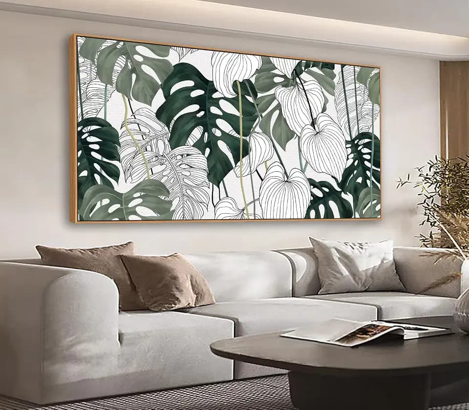 Large Tropical Botanical Wall Art, Green Leaf Canvas Pictures, 29" X 58"