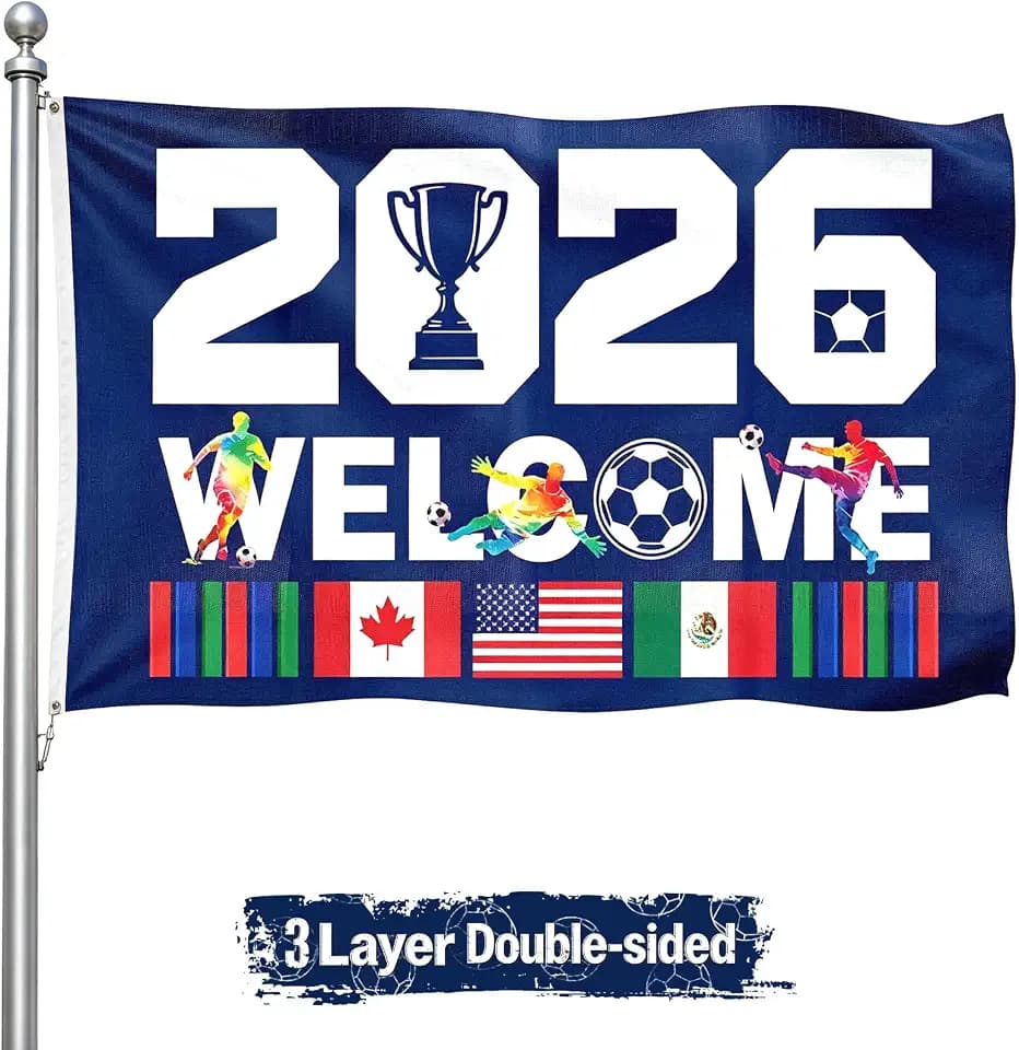 3 Ply 2026 World Soccer Cup Flag, 3x5 Ft Welcome World Tournament Cup Banner, American Canada Mexico Host Country Flag Decorations for Fans Outdoor Indoor