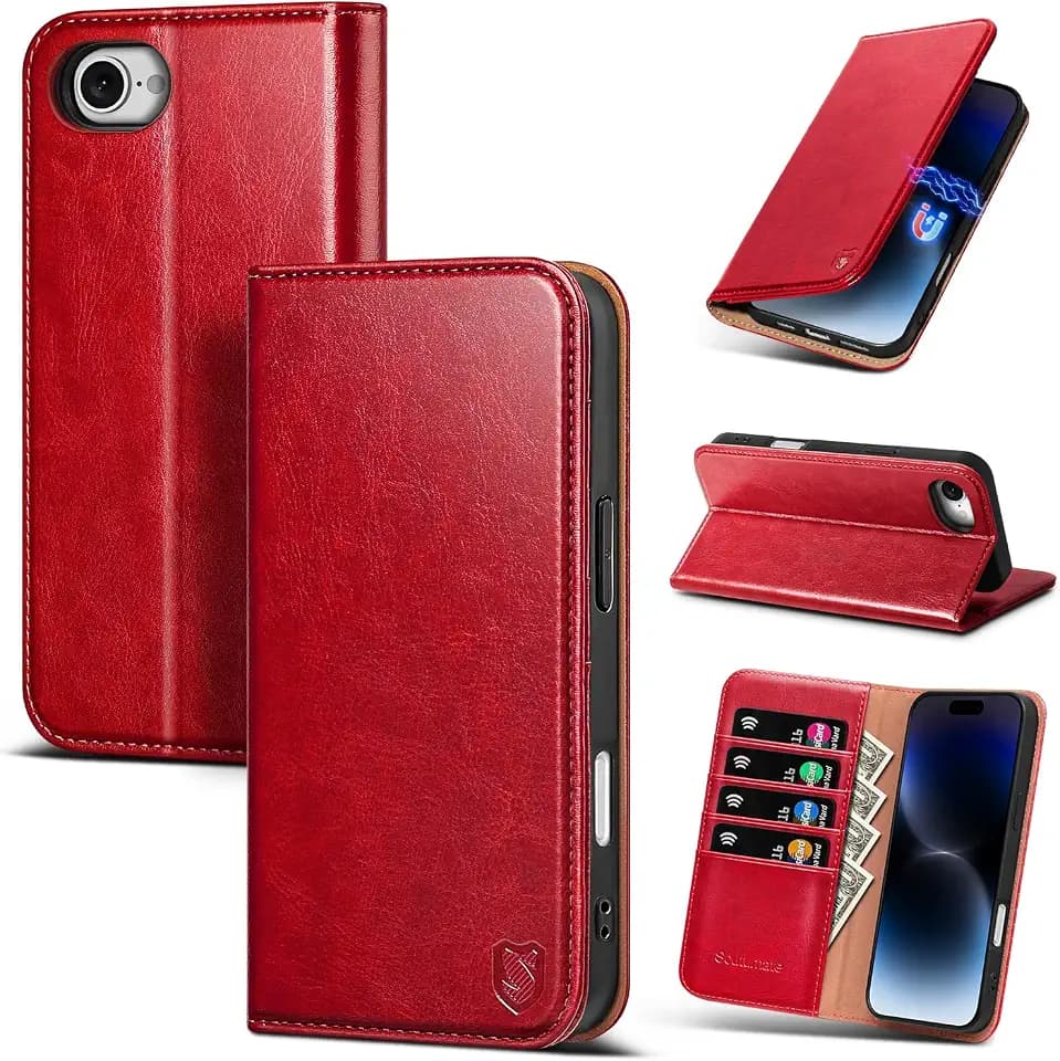 for iPhone 17e / 16e Wallet Case with Card Holder,Red