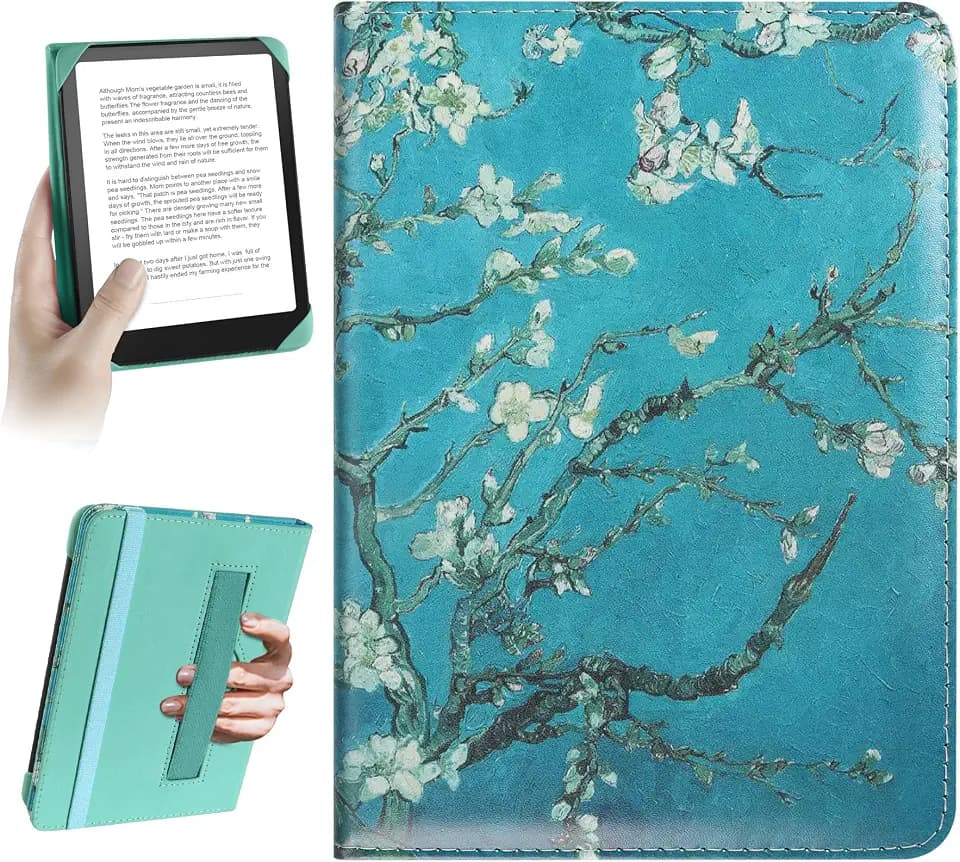 HoYiXi Universal Case for 6 inch Kindle eReader Compatible with Paperwhite(2015/2018)/Pocketbook and Tolino/Kobo Clara HD,6" eReader Protective Case Cover Elastic Rope,Flowers 1