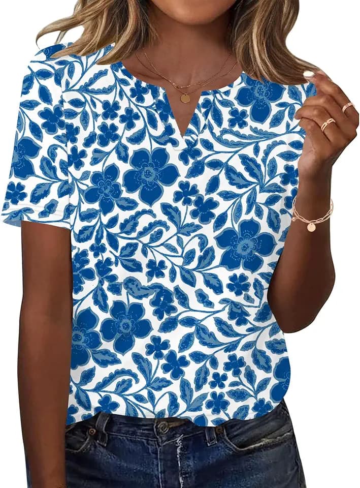 LOMON Womens Short Sleeve Tops V Neck T Shirts Basic Blouses