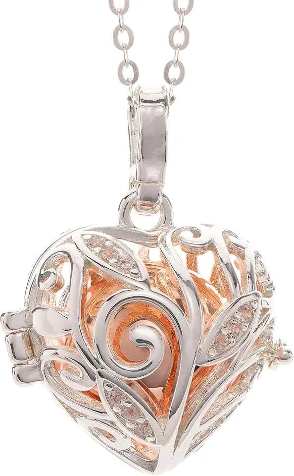 PYA Angel Caller Engelsrufer Kette mit Anhänger und Klangkugel aus 925 Sterling Silber 45cm Spiritueller Schmuck für Damen mit Herz - Kettenanhänger und Schutzengel- Halskette.