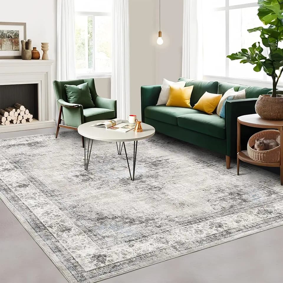 GarveeHome 4x6 Carpet for Bedroom & Dining Room, Soft Machine Washable Non Slip Vintage Medallion Distressed Area Rug for Under Table & Home Office, Beige