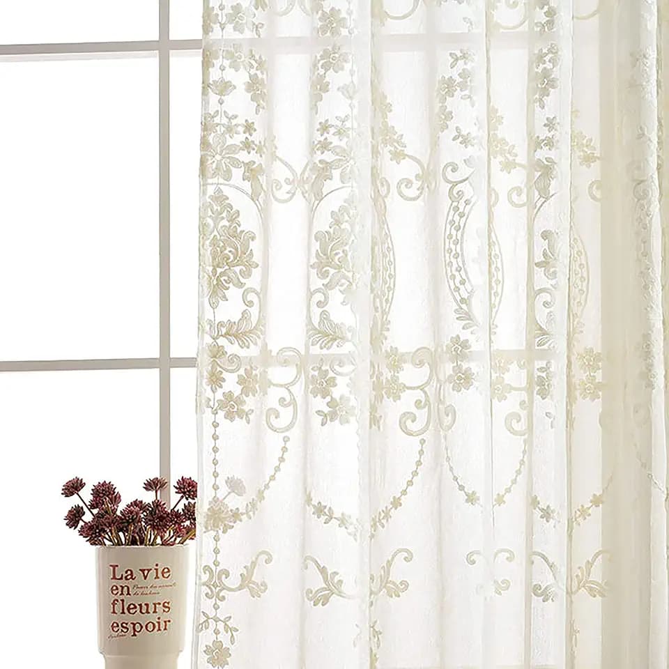 SLOW SOUL 2 Panels White European Style Sheer Curtain Embroidered Window Curtains Europe Floral Tulle for Living Room Bedroom with Rod Pocket White 54W X 84L inch