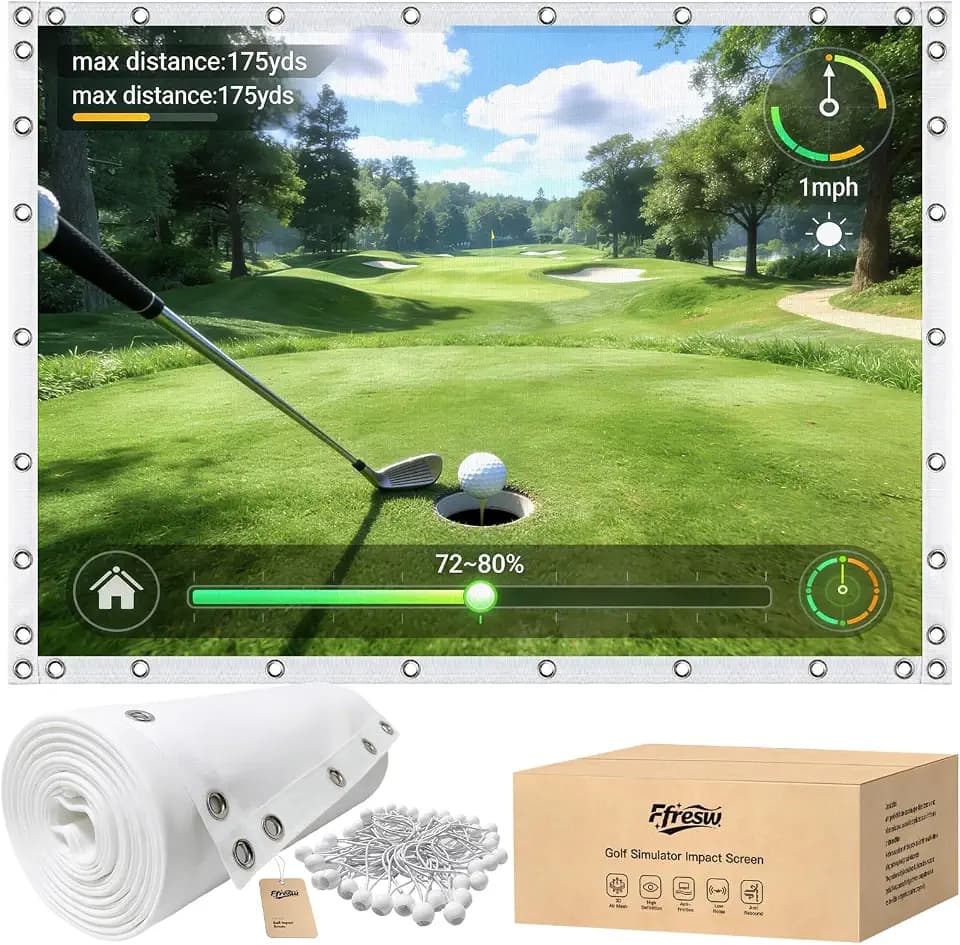 Golf Simulator Impact Screen for Home & Garage Training, Indoor Practice Screen, 5X Thicker 3-Layer Design, 100% Clearer HD Projection, Tool-Free Quick Install, Multi-Scene Use as Unique Gifts
