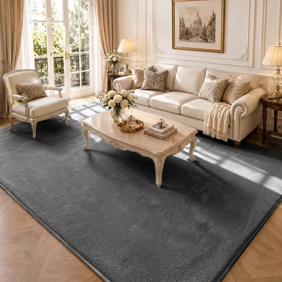 VOUNOT® Teppich Wohnzimmer Groß 240x340 cm, mit rutschfeste Rückseite & Antirutschmatte, Kuscheliger Kurzflor Flauschig Teppiche Gegend für Schlafzimmer Kinderzimmer Esszimmer, Anthrazit