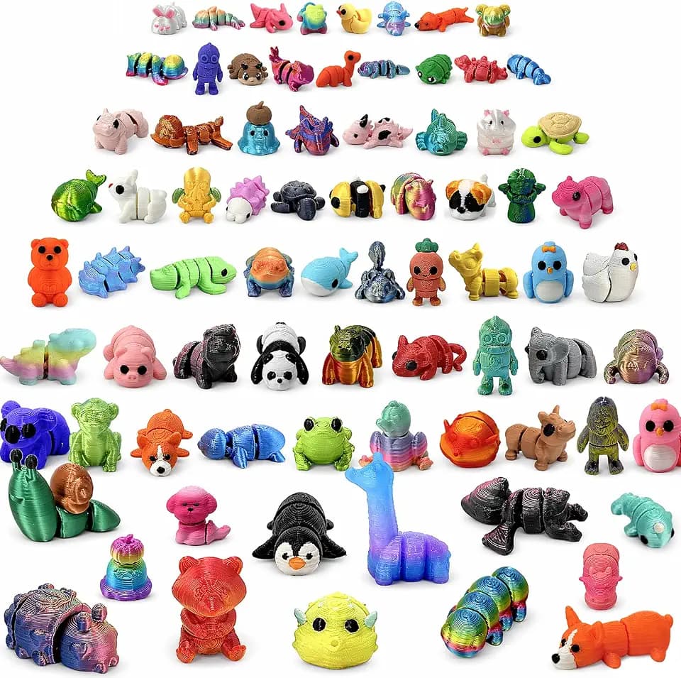 150PCS Random 3D Printed Animal Figurines, Articulated Fidget Desk Pets