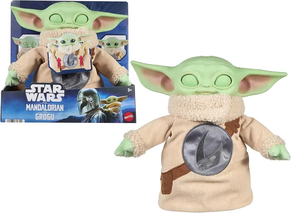 Star Wars The Mandalorian & Grogu Knapp 28 cm große Pick-Me-Up Grogu-Plüschfigur aus dem Film mit Sich öffnenden Augen, Kopf aus Vinyl sowie Körper und Händen aus weichem Plüsch, JKN44