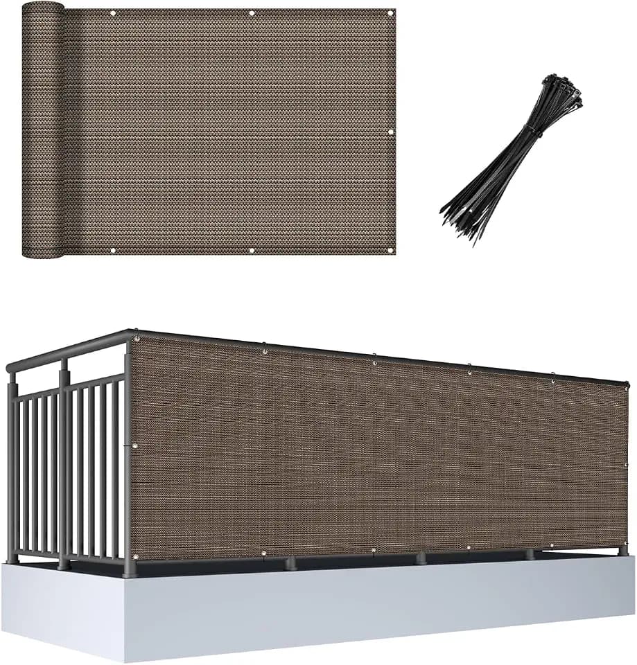Cool Area Balcony Privacy Screen Fence UV Protection, 3'x16', Brown