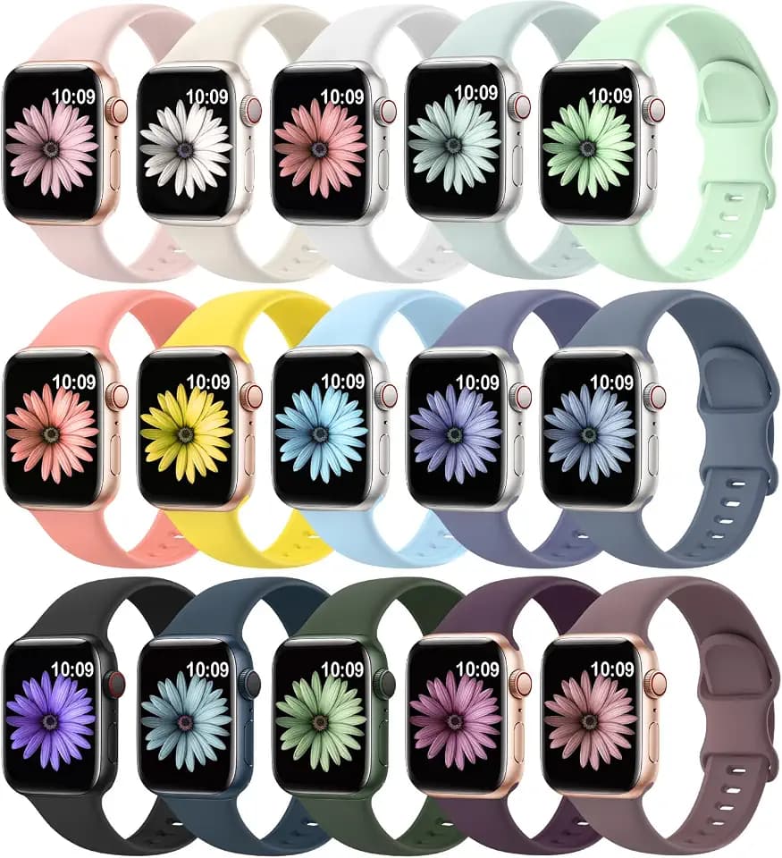 15 Pack Soft Silicone Bands Compatible with Apple Watch Band Women Men