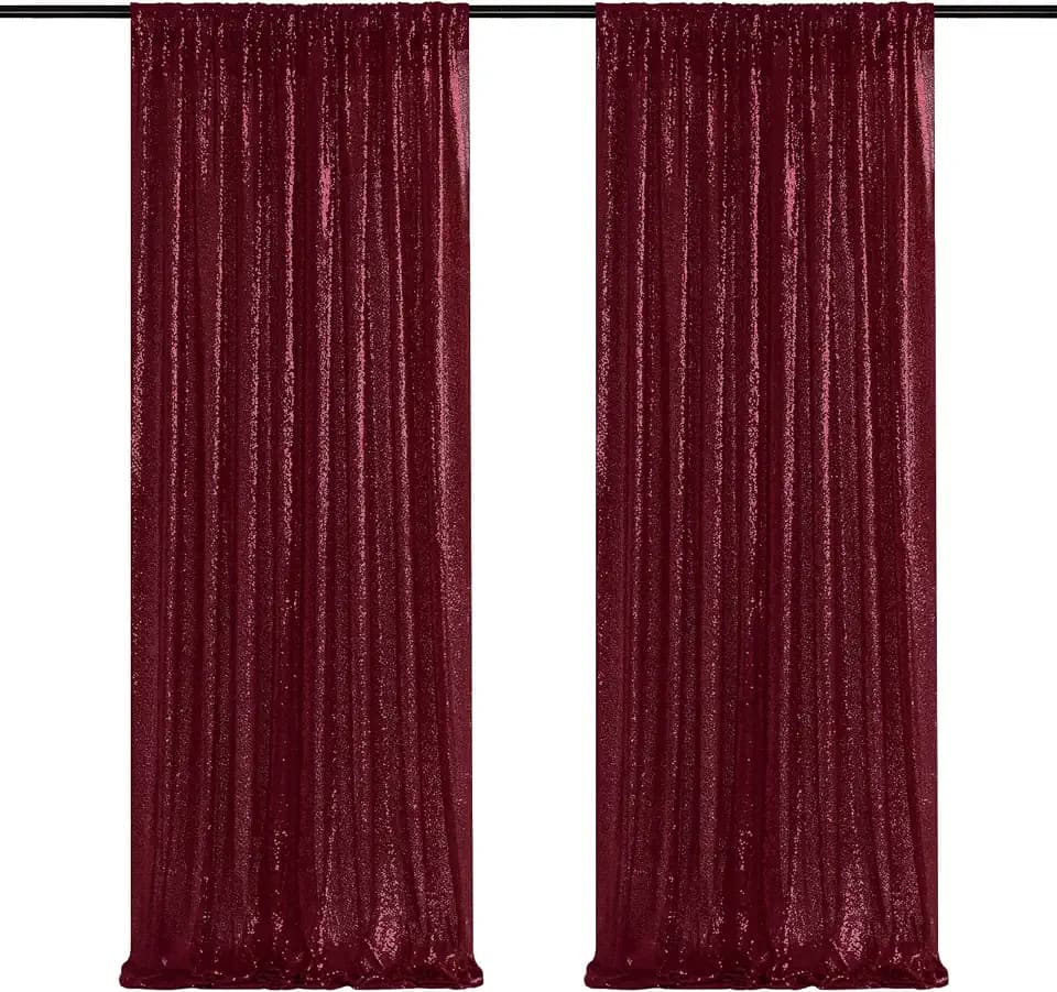 Burgundy Sequin Backdrop Curtains,2 Panels 2FTx8FT Shimmer Party Backdrop