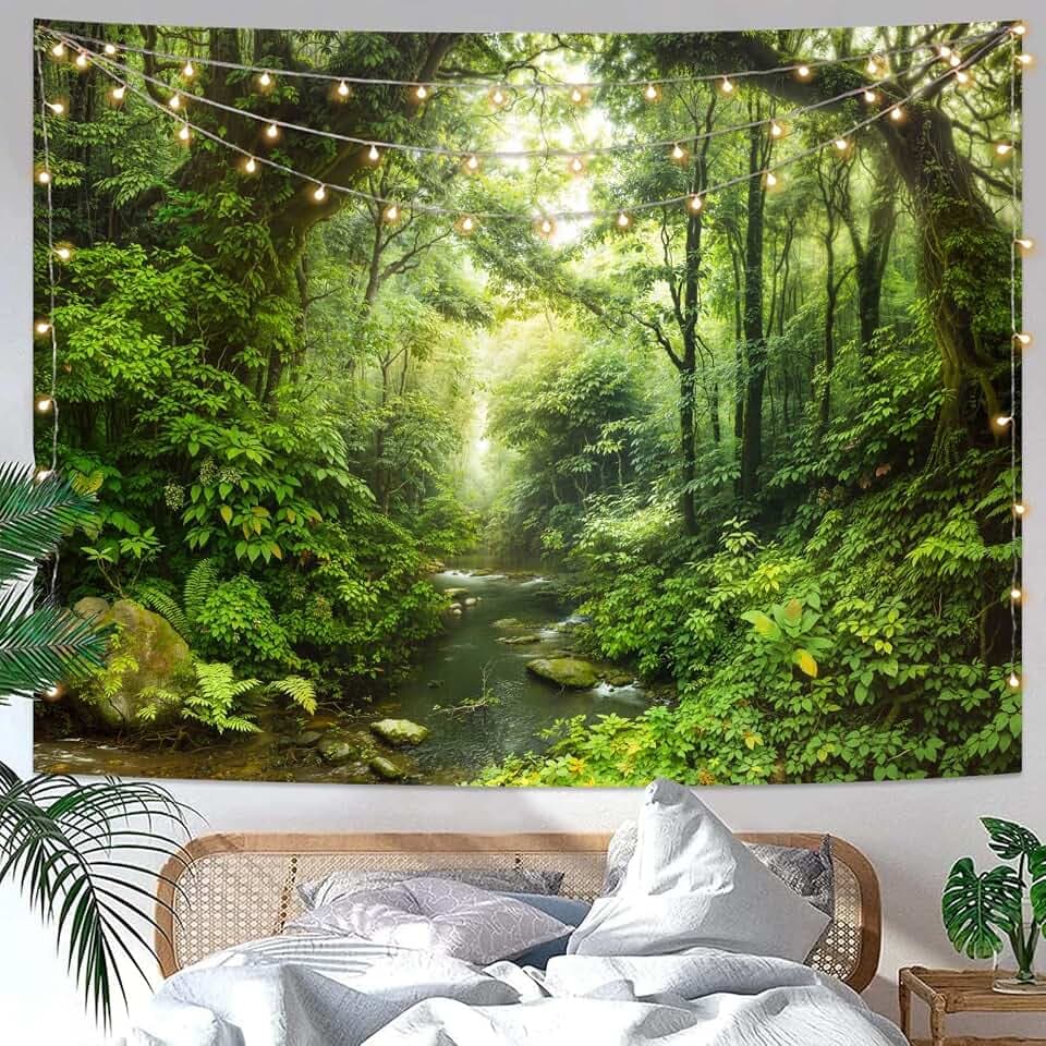 Lunerfex Forest Tapestry Natural Wall Green Tapestry for Bedroom Ceiling Tapestries Wall Hanging for Bedroom Living Room Decor Forest-1 70"x90"