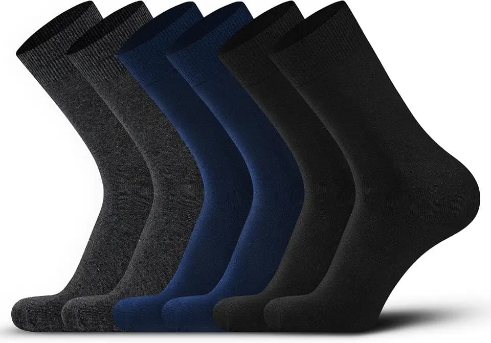 DarkCom Mens Dress Socks, Plain Color Cotton Polyester Socks 6 Pairs
