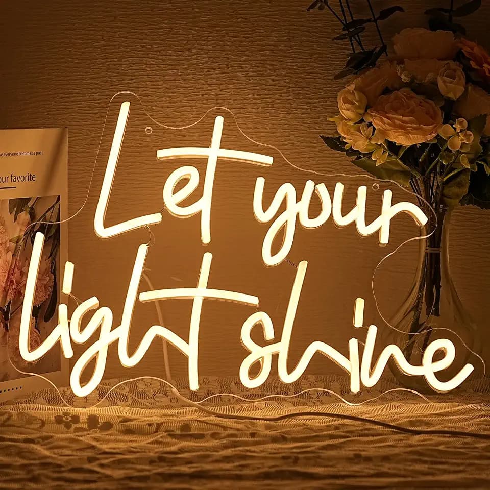 Let Your Light Shine Neon Sign for Wall Decor Jesus Neon Light Letter LED Neon Signs Bible Verse Neon Signs for Prayer Room Christian Church Bedroom Decoration
