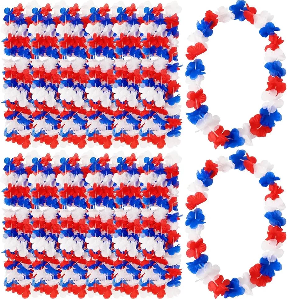 JUNEBRUSHS 24Pcs Patriotic Red White and Blue Leis 4th of July Accessories