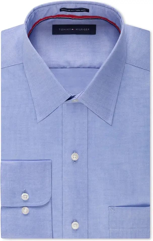 Tommy Hilfiger Men's Regular Fit Non Iron Solid Dress Shirt - Amazon Exclusive