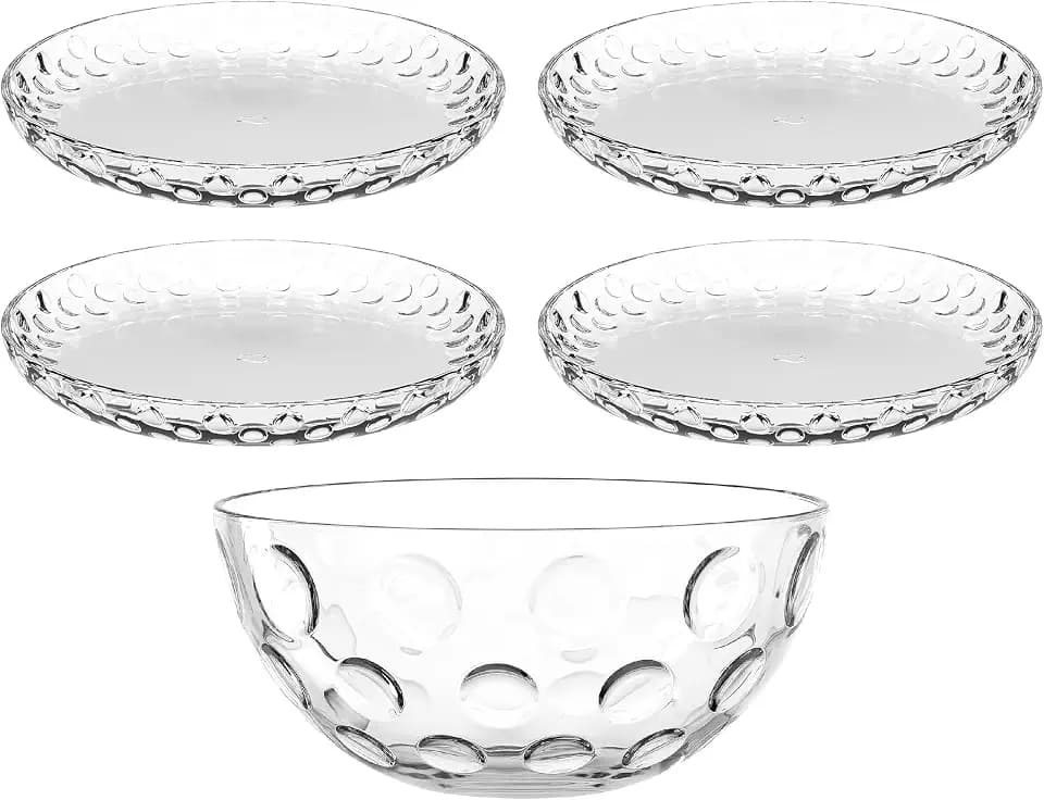 LEONARDO HOME CUCINA OPTIC Schalenset • 5 tlg. Set • Strukturierte Schale mit passenden Tellern • Für jedes Event • Klare Formensprache • Stapelbar • Robust • Vielseitig einsetzbar • klar • 066356