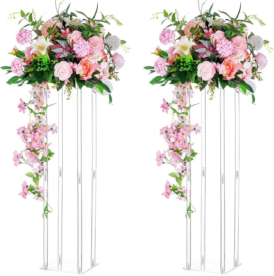 Nuptio 2 Stück Hochzeit Tischdekoration Vase 80cm Hohe Acrylblumen Bodenvase Spalte Blumenarrangement Ständer Geometrisches Rechteckiges Präsentationsregal für Hochzeiten Partydekoration